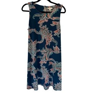 Paisley Sleeveless Shift Dress | Navy Blue | Size L